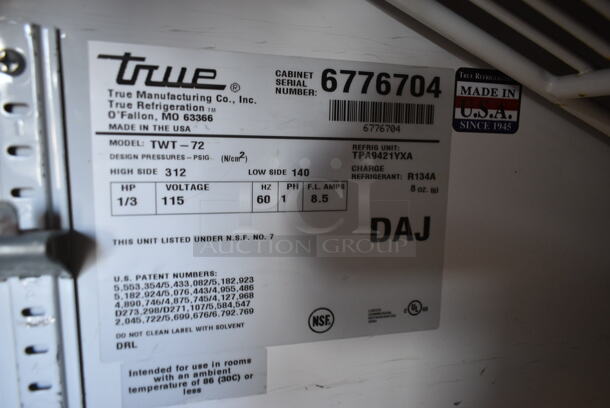True TWT-72 Stainless Steel Commercial 3 Door Work Top Cooler w/ Back Splash on Commercial Casters. 115 Volts, 1 Phase. Tested and Working! - Image 5 of 5