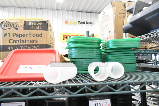 ALL ONE MONEY! Lot of 5 Bottles, 9 Red Lids, 31 Green Lids.  - Image 1 of 7