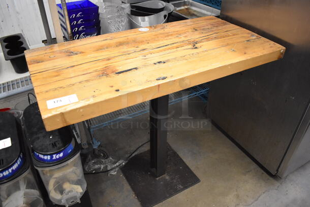Wooden Bar Height Table on Metal Table Base. 48x24x39