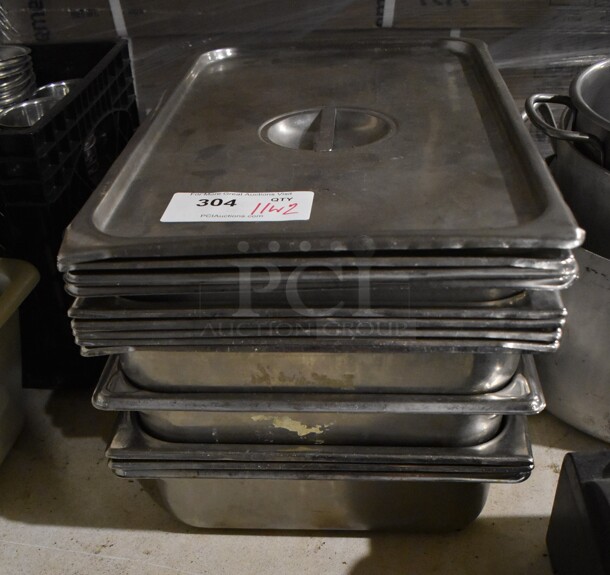 11 Stainless Steel Full Size Drop In Bins w/ 2 Lids. 1/1x4. 11 Times Your Bid!