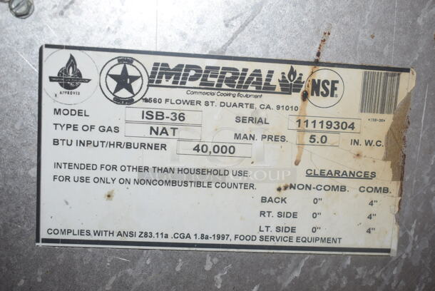 Imperial ISB-36 Stainless Steel Commercial Natural Gas Powered Cheese Melter. 40,000 BTU.  - Image 8 of 9