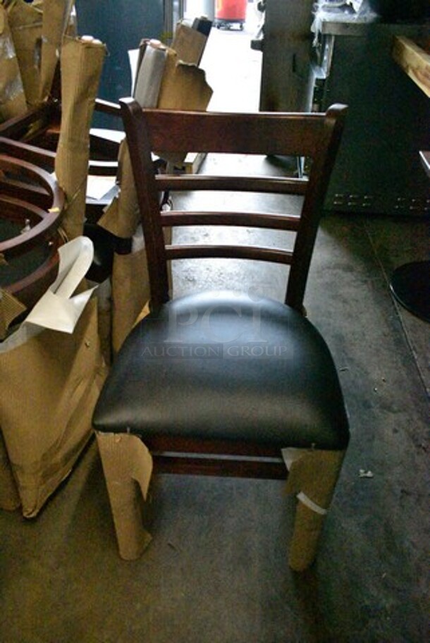 14 BRAND NEW SCRATCH AND DENT! Wooden Dining Height Ladder Back Chair w/ Black Cushion. 14 Times Your Bid!  - Image 3 of 9
