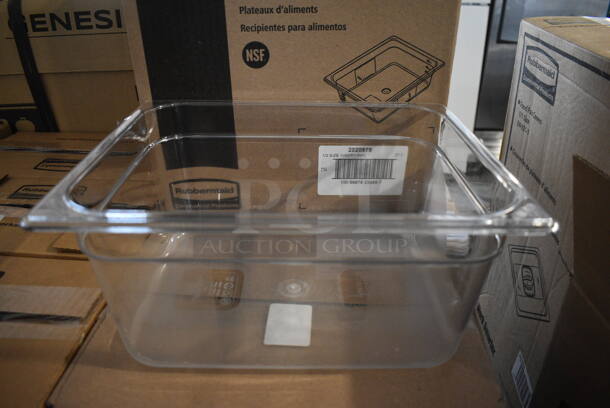 12 BRAND NEW IN BOX! Rubbermaid Clear Poly Half Size Drop In Bins. 1/2x8. 12 Times Your Bid!