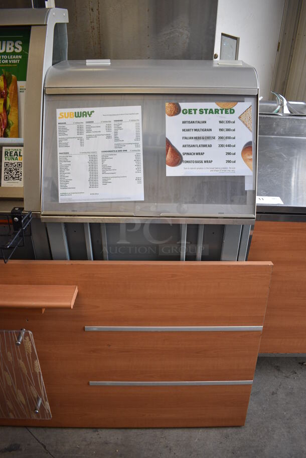2015 Duke Stainless Steel Commercial Subway Sandwich Make Line Prep Line w/ Front Panels, Lowering Sneeze Guard and In Counter Cup Dispensers. 206x37.5x58 - Image 6 of 9