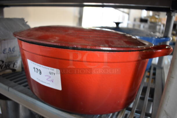 2 Ceramic Casserole Dishes w/ Lids. Blue and Red. 20x13x8. 2 Times Your Bid! - Image 3 of 3