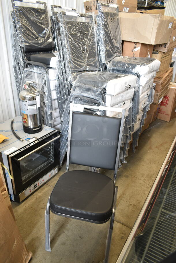 34 BRAND NEW SCRATCH AND DENT! Lancaster Table & Seating 164BCQSQBLKV Square Back Banquet Chair with Black Vinyl and Silver Vein Frame. 34 Times Your Bid! - Image 2 of 6
