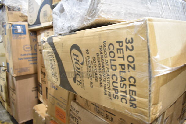 PALLET LOT of 24 BRAND NEW Boxes Including 90HT3 Dart Foam Containers, 16RCLBLK Dart Optima Black Travel Lid, 2 Box 500CC32P Plastic Cold Cup, 43312CUPC Choice 12-Cup Hinged PET Plastic Cupcake / Muffin Container, Choice Jumbo Straws, CH8DEF Dart ClearPAc SafeSeal Tamper-Resistant Hinged Container, BOL-SC-UBB-LF World Centric 32 oz. Compostable Fiber Burrito Bowl Lid - 300/Case, Garde 181ONBLD14 1/4" Blade Assembly for Onion Slicer - 2/Set, 795KFT24 Choice 24 oz. Rectangular Kraft PE-Lined Microwavable Take-Out Container 6 13/16" x 4 13/16" x 2 1/4" - 300/Case, 500CC9 Choice 9 oz. Clear PET Customizable Plastic Squat Cold Cup - 1000/Case, Dart 16J16 16 oz. White Customizable Foam Cup - 1000/Case, 128HD16COMBO ChoiceHD 16 oz. Microwavable Translucent Plastic Deli Container and Lid Combo Pack - 240/Case, 966TALLFLDN Choice Kraft Dispenser Napkin. 24 Times Your Bid!  - Image 4 of 12