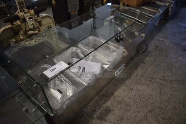 BRAND NEW SCRATCH AND DENT! 2023 KoolMore SCDC-3P-SSL Stainless Steel Commercial Countertop Refrigerated Rail w/ 3 Drop In Bins and Glass Sneeze Guard. 115 Volts, 1 Phase. Tested and Working! - Image 6 of 10