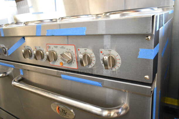 BRAND NEW SCRATCH AND DENT! 2024 Cooking Performance Group CPG 351ER60SD 60" 10-Burner Electric Range with 2 Standard Ovens, Over Shelf and Back Splash. 240 Volts, 1 Phase - Image 6 of 12