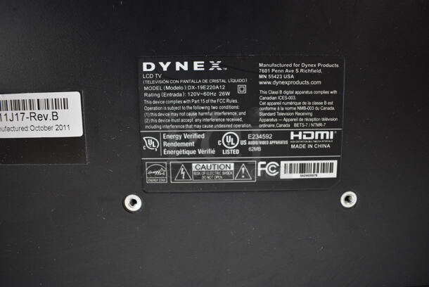 Dynex DX-19E220A12 19" LCD Television. 120 Volts, 1 Phase - Image 4 of 5
