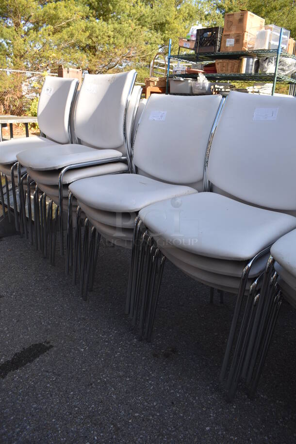 31 White Dining Chairs on Chrome Finish Metal Frame. 20x22x35. 31 Times Your Bid! - Image 4 of 6