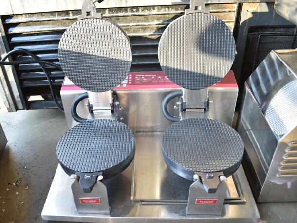BRAND NEW SCRATCH AND DENT! 2023 Estella 348WCMX2A Stainless Steel Commercial Double Waffle Cone Maker. 120 Volts, 1 Phase. Tested and Working! - Image 4 of 5