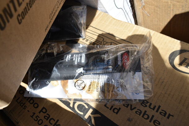 PALLET LOT of 25 BRAND NEW Boxes Including 129MCS323CB Choice Black 3- Compartment Microwavable Heavy Weight Container, 3 Box Dart Y14 Conex Galaxy 14 oz. Translucent Plastic Cold Cup - 1000/Case, 612527PCO Choice 7" Round Standard Weight Foil Take-Out Pan with Dome Lid - 200/Case, 795KFTL50PE Choice 44-50 oz. Round PET Take-Out Lid - 300/Case, 612527PCO Choice 7" Round Standard Weight Foil Take-Out Pan with Dome Lid, Eilat 9" Plates, Lemon Scented Wet Towelette, 612OB4LB Choice 4 lb. Oblong Foil Take-Out Container - 250/Case. 25 Times Your Bid!  - Image 4 of 12