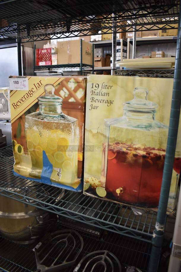 2 BRAND NEW IN BOX! Glass Beverage Jars. Includes 12x12x20. 2 Times Your Bid! - Image 3 of 11