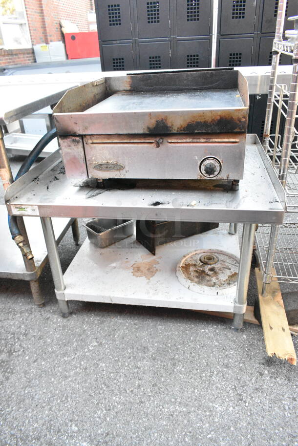 Star Stainless Steel Commercial Countertop Gas Powered Flat Top Griddle on Regency 600ES3036G Stainless Steel Equipment Stand. 24x25x14, 36x30x26 - Image 1 of 10