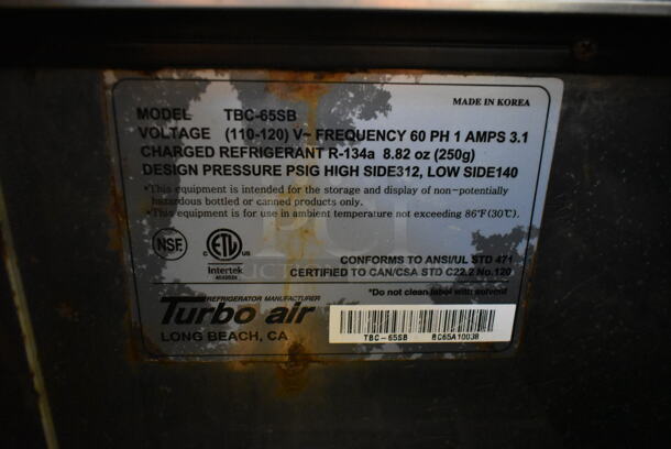 Turbo Air TBC-65SB Stainless Steel Commercial Back Bar Bottle Cooler w/ 2 Sliding Lids. 110-120 Volts, 1 Phase. Tested and Working! - Image 4 of 5