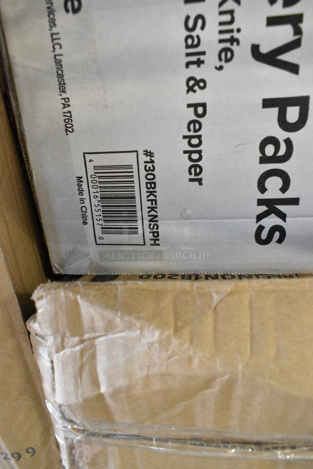 36 BRAND NEW Boxes Including 5008DWALLC Choice 8 oz. Tall Coffee Break Print Smooth Double Wall Paper Hot Cup - 500/Case, 346WSNSM Choice Medium Weight White Wrapped Plastic Spork, Straw, and Napkin Kit - 1000/Case, 500MF963B16 Choice 9" x 6" 1-Compartment Microwaveable Black Mineral-Filled Plastic Hinged Take-Out Container, 130BKFKNSPH Choice Black Heavy Weight Wrapped Plastic Fork and Knife Cutlery Pack with Napkin and Salt and Pepper Packets - 250/Case, 500CC12 Choice Clear PET Customizable Plastic Cold Cup - 12 oz. - 1000/Case, 500TW7 Choice 7 oz. Translucent Thin Wall Plastic Cold Cup - 2500/Case, 130SCB048FL Visions Clear PET Plastic Flat Lid for 24, 32, and 48 oz. Square Bowls - 300/Case, 127RD8BULK Choice 8 oz. Customizable Microwavable Translucent Round Deli Container - 500/Case, 795PTOWHT4 Choice White Microwavable Folded Paper #4 Take-Out Container 7 3/4" x 5 1/2" x 3 1/2" - 160/Case. 36 Times Your Bid!  - Image 5 of 12