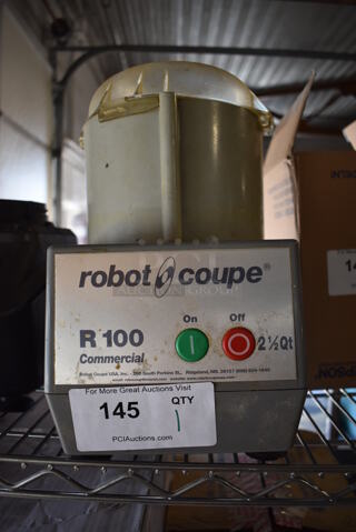 Robot Coupe R100 Metal Commercial Countertop 2.5 Quart Food Processor w/ Poly Bowl, Lid and S Blade. 120 Volts, 1 Phase. 7.5x11x13. Tested and Does Not Power On