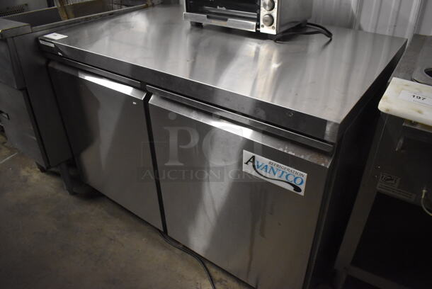 Avantco 178SSUC48RHC Stainless Steel Commercial 2 Door Undercounter Cooler on Commercial Casters. 115 Volts, 1 Phase. 47x29.5x32. Tested and Working!