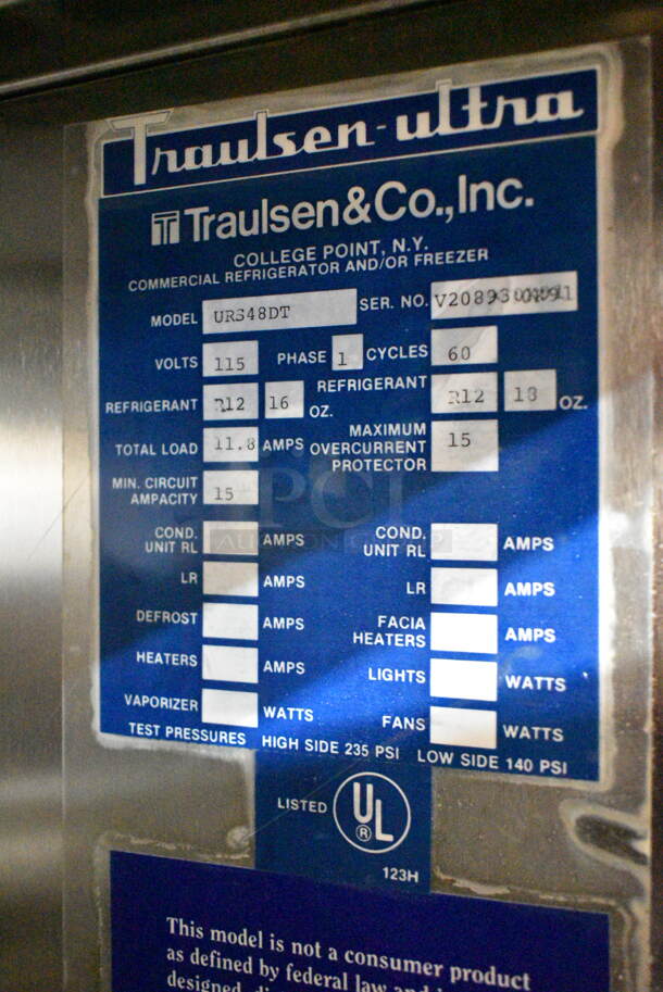 Traulsen URS48DT Stainless Steel Cooler Freezer Combo w/ 2 Doors and 3 Drawers. 115 Volts, 1 Phase. Tested and Working! - Image 11 of 11