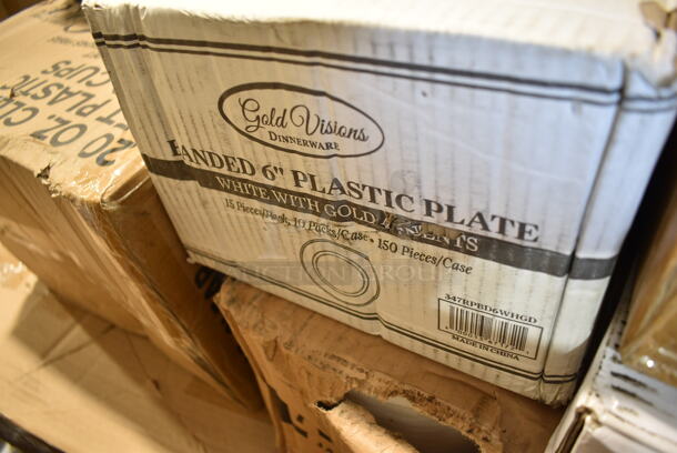 PALLET LOT of 27 BRAND NEW Boxes Including 500CC20 Choice Clear PET Customizable Plastic Cold Cup - 20 oz. - 600/Case, 130HBKCUTKW Visions Individually Wrapped Black Heavy Weight Plastic Knife - 1000/Case, 88534724 Town 34724 24" Hand Hammered Cantonese Wok, 3437RPBD6WHGD Visions 6" White Plastic Plate with Gold Bands - 150/Case, Inteplast Group PB10 3 1/2" x 10" Disposable Plastic Silverware Bag - 2000/Case, 128HD16COMBO ChoiceHD 16 oz. Microwavable Translucent Plastic Deli Container and Lid Combo Pack - 240/Case, 5001RT800B Lavex 8" White Hardwound Paper Towel, 800 Feet / Roll - 6/Case, 2 Box 433NHT101H Choice 1/6 Standard Size White "Thank You" Medium-Duty Plastic T-Shirt Bag - 1000/Case, 129MCS12W Choice 12 oz. White 6" x 4 3/4" x 1 3/4" Rectangular Microwavable Heavy Weight Container with Lid - 150/Case, 130IC10PCL Choice 10 lb. Clear Plastic Ice Bag with Ice Print - 1000/Case, 164CINDGRYAN Lancaster Table & Seating Industrial Chair with Antique Slate Gray Finish, 433MSLCPIE Choice 5" Clear Hinged Slice Container with Medium Dome Lid - 300/Case, 966TALLFLDN Choice Kraft Natural Tall-Fold 6" x 13" Dispenser Napkin - 8000/Case, 500CC20 Choice Clear PET Customizable Plastic Cold Cup - 20 oz. - 600/Case, 433CARRIER4 Choice Pulp Fiber 4 Cup Carrier - 300/Case, 760VP64KR Carnival King Kraft 64 oz. Popcorn Bucket - 360/Case, 127PL Choice Portion Cup Lids. 27 Times Your Bid! - Image 5 of 12