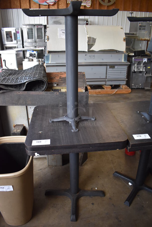 2 Dark Wood Pattern Tabletops on Black Metal Table Base. 24x24x29. 2 Times Your Bid! - Image 2 of 5