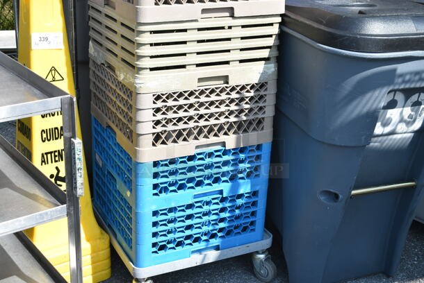 ALL ONE MONEY! Lot of 10 Various Poly Dish Racks on Metal Dish Rack Dolly.  - Image 4 of 11