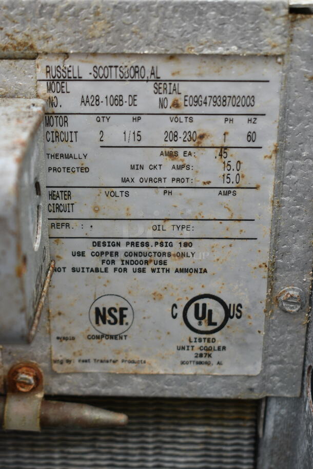 PALLET LOT OF 4 Items; Rusell AA28-106B-DE 208-5230 Volt, 1 Phase Evaporator Fan, Copeland RST70C1E-TA5-959 208/230 Volts 1 Phase Compressor and Tecumseh AV195ET-037-J7 208-230 Volt, 1 Phase Compressor. 4 Times Your Bid! - Image 9 of 9