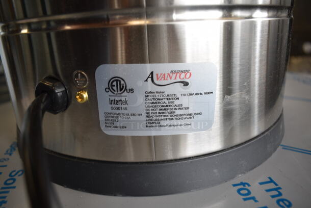 BRAND NEW SCRATCH AND DENT! Avantco 177CU65ETL Stainless Steel Commercial Countertop  65 Cup (325 oz.) Double Wall Stainless Steel Coffee Urn / Coffee Percolator. 120 Volts, 1 Phase.  - Image 6 of 6