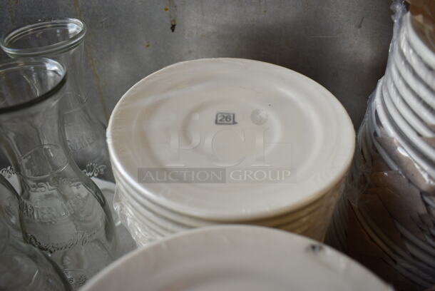 36 BRAND NEW! Oneida White Ceramic Saucers. 5.5x5.5x1. 36 Times Your Bid!