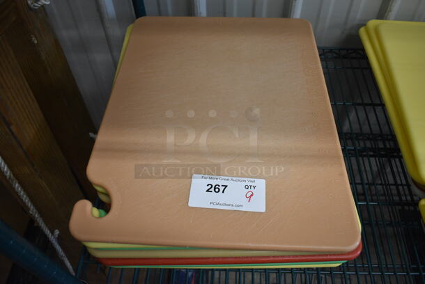 9 Cutting Boards; Tan, 3 Yellow, 3 Green, Red and White. 15x20x0.5. 9 Times Your Bid!