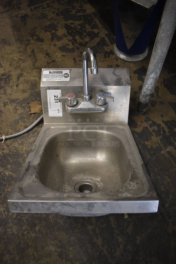 Krowne Stainless Steel Commercial Single Bay Wall Mount Sink w/ Faucet and Handles. 13x18x18