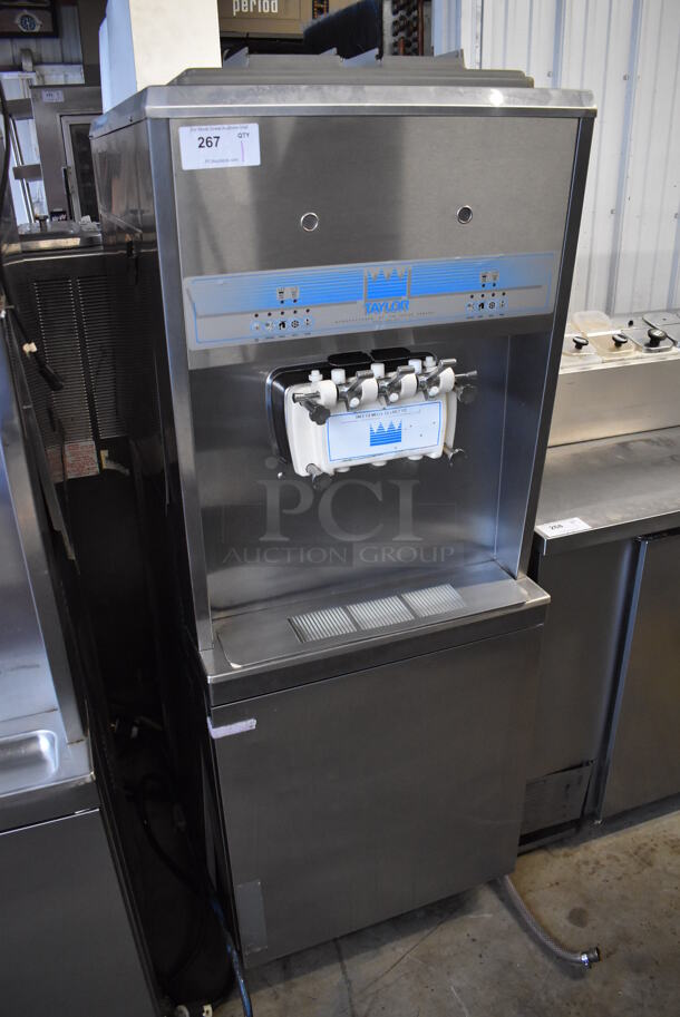 Taylor 8756-27 Stainless Steel Commercial Floor Style Water Cooled 2 Flavor w/ Twist Soft Serve Ice Cream Machine on Commercial Casters. 208/230 Volts, 1 Phase. 26x36x72 - Image 1 of 9