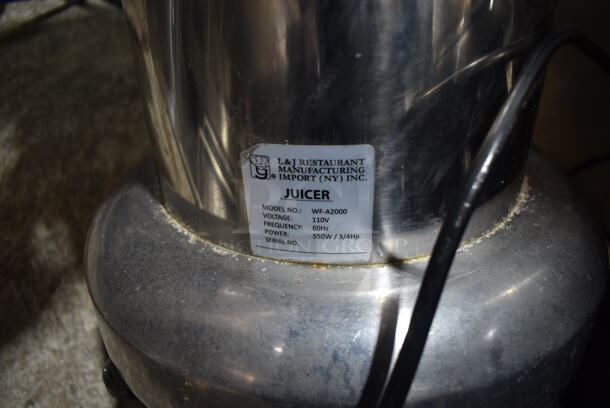 L&J Restaurant WF-A2000 Stainless Steel Commercial Countertop Citrus Juicer. 110 Volts, 1 Phase. Tested and Working! - Image 5 of 5