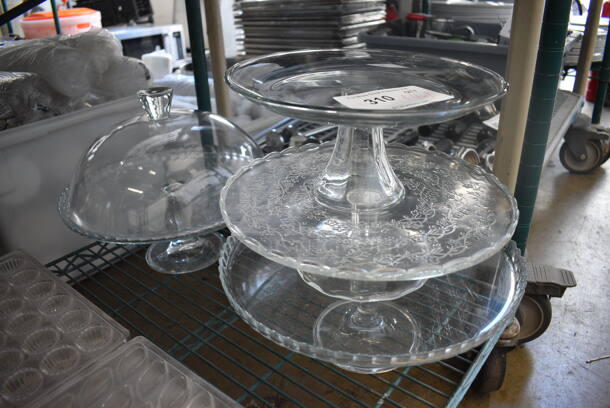 ALL ONE MONEY! Lot of 4 Various Cake Stands w/ 1 Cover. Includes 10x10x5