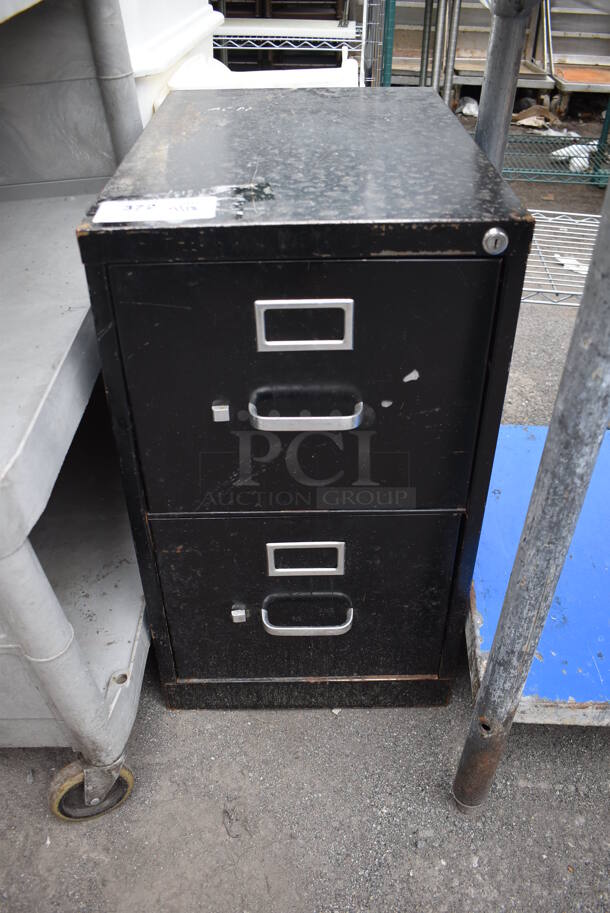 Black Metal 2 Drawer Filing Cabinet.