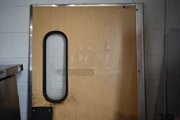 3 Various Sized Eliason Wood Patterned Swinging Kitchen Doors. 17.5x2x78.5, 35x2.5x78.5. 2 w/ Hardware. 3 Times Your Bid! - Image 8 of 9