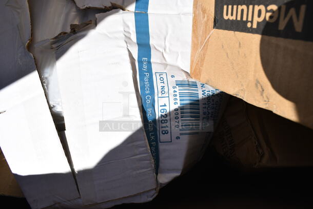PALLET LOT of 18 BRAND NEW Boxes Including 433B1BGC Choice 1 lb. Natural Kraft Paper Bag - 500/Case, TS12CCRD, 760FFMEDSQWH Choice 5.5 oz. Medium White Paper Scoop / Tray - 1000/Case, Dart S6BWB Spoons, 600LEGALV451 Regency Legs. 18 Times Your Bid!  - Image 8 of 12