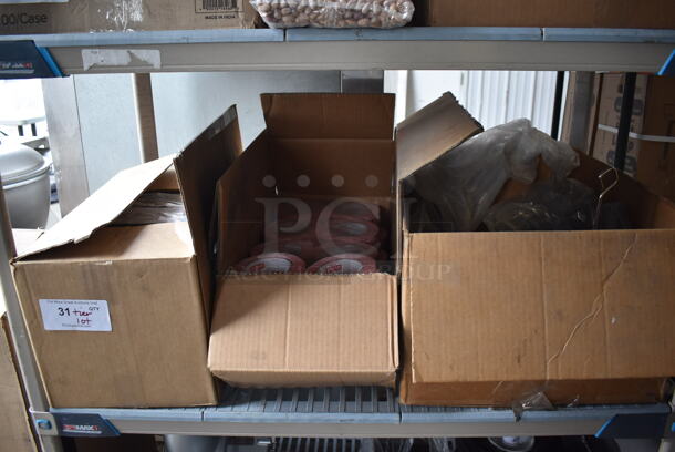 ALL ONE MONEY! Tier Lot of Various NEW Items Including Metal Stock Pot Lids, Tamper Evident Tape Rolls and 6 Noble Soap Dispensers - Image 1 of 6