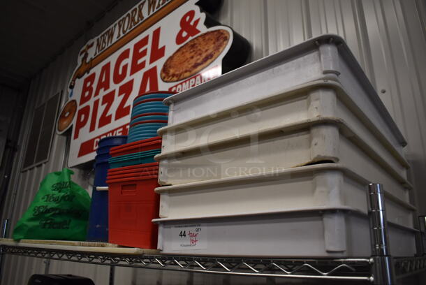 ALL ONE MONEY! Tier Lot of Various Items Including 5 White Dough Bins, Poly Baskets and Cutting Boards