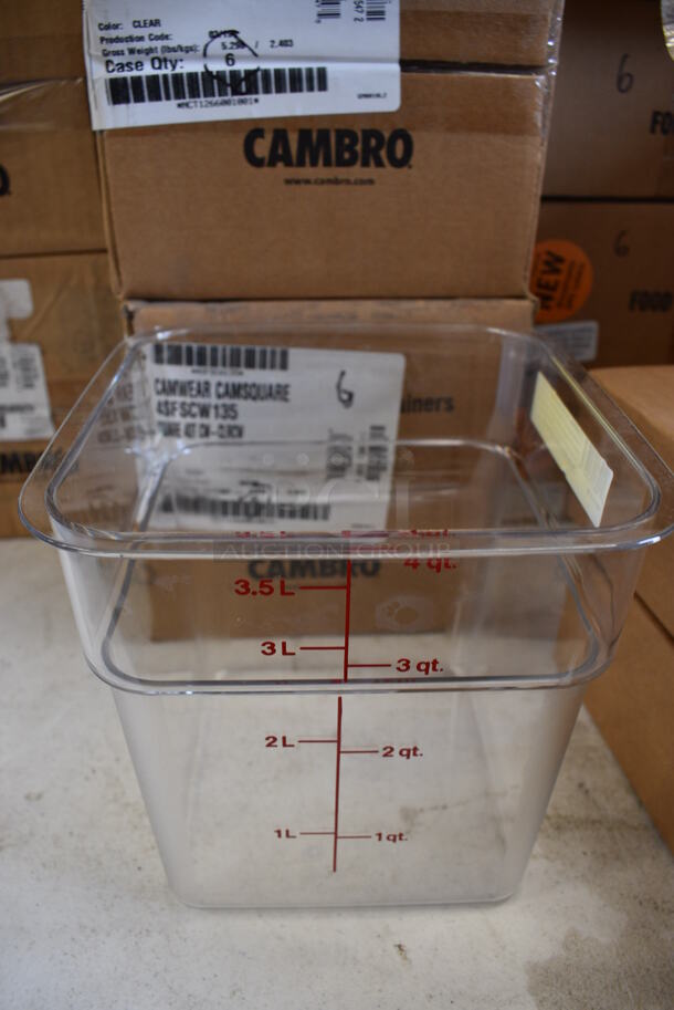 ALL ONE MONEY! Lot of 16 BRAND NEW IN BOX! Cambro Clear Poly 4 Quart Bins. 7x7x7