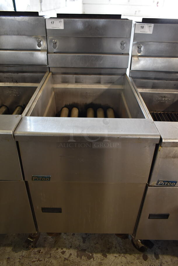 2012 Pitco Frialator SG18 Stainless Steel Commercial Floor Style Natural Gas Powered 75 Pound Capacity Deep Fat Fryer on Commercial Casters. 140,000 BTU. - Image 1 of 5