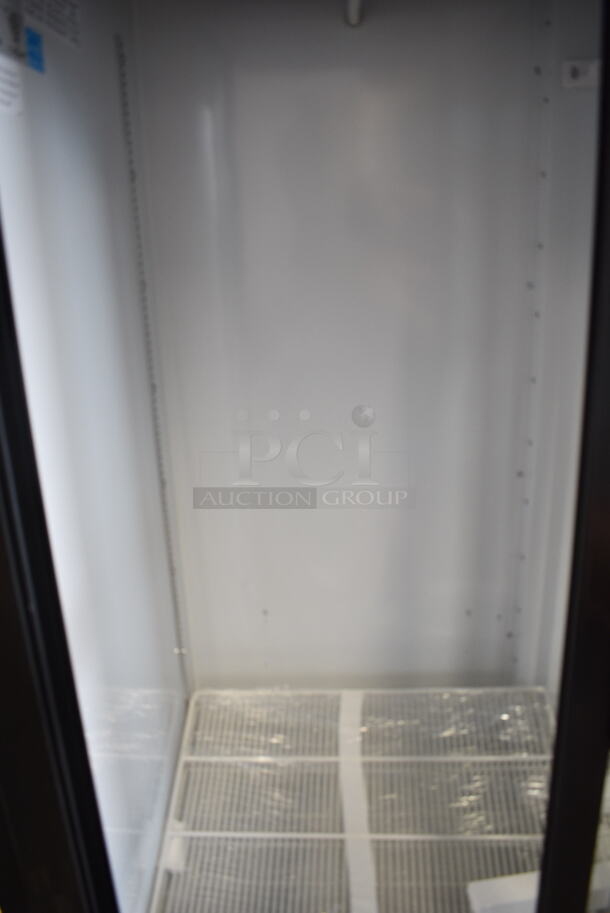 BRAND NEW SCRATCH AND DENT! 2024 Beverage Air MT53-1-SD Metal Commercial 2 Door Reach In Cooler Merchandiser w/ Poly Coated Racks. See Pictures for Broken Glass on Right Door. 115 Volts, 1 Phase. Tested and Seems To Be Working But Cannot Temp Due To Broken Door
 - Image 6 of 7
