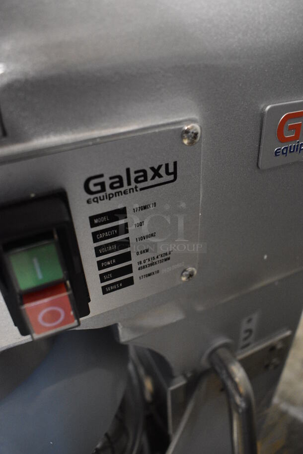 BRAND NEW! Galaxy GMIX10 Metal Commercial 10 Quart Planetary Dough Mixer w/ Stainless Steel Mixing Bowl, Bowl Guard, Balloon Whisk, Dough Hook and Paddle Attachments. 110 Volts, 1 Phase. 15x18x28. Tested and Working! - Image 4 of 9