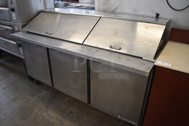 Beverage Air Model SPE72-30M Stainless Steel Commercial Sandwich Salad Prep Table Bain Marie Mega Top on Commercial Casters. 115 Volts, 1 Phase. 72x34x47. Tested and Working!
