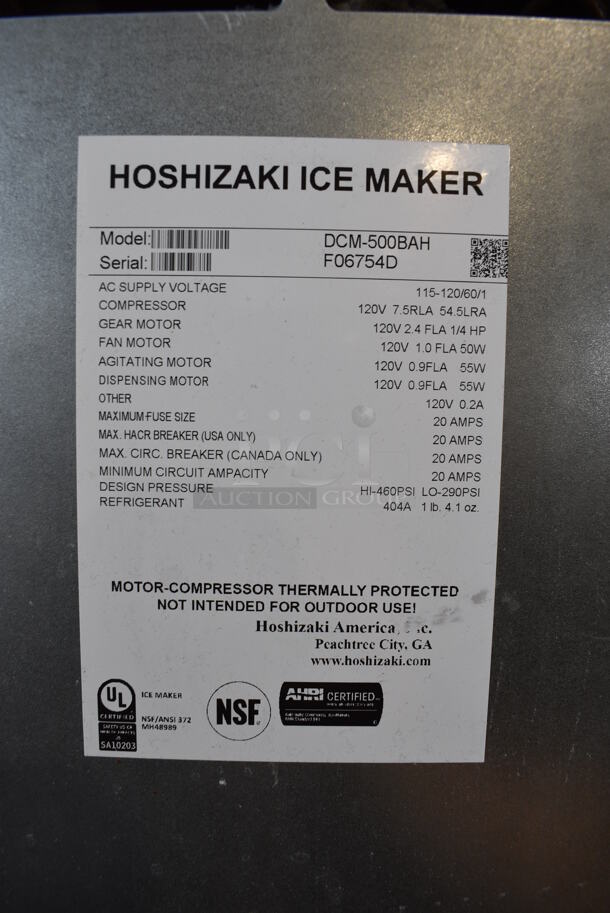 2016 Hoshizaki DCM-500BAH Stainless Steel Commercial Ice Maker and Dispenser on Hoshizaki SD-500 Cabinet Stand. 115-120 Volts, 1 Phase. 26x23x73 - Image 6 of 7