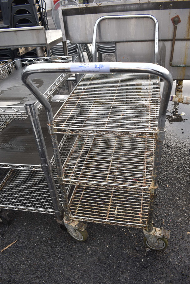 Chrome Finish 3 Tier Cart w/ 2 Push Handles on Commercial Casters. 18x49x40 - Image 1 of 3