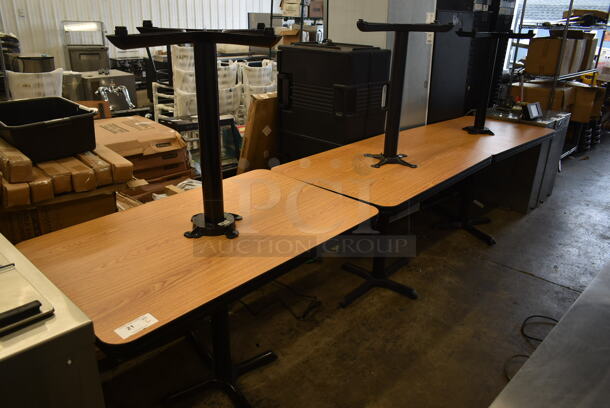 6 Wood Pattern Dining Height Tables on Black Metal Table Base. 6 Times Your Bid! - Image 2 of 3