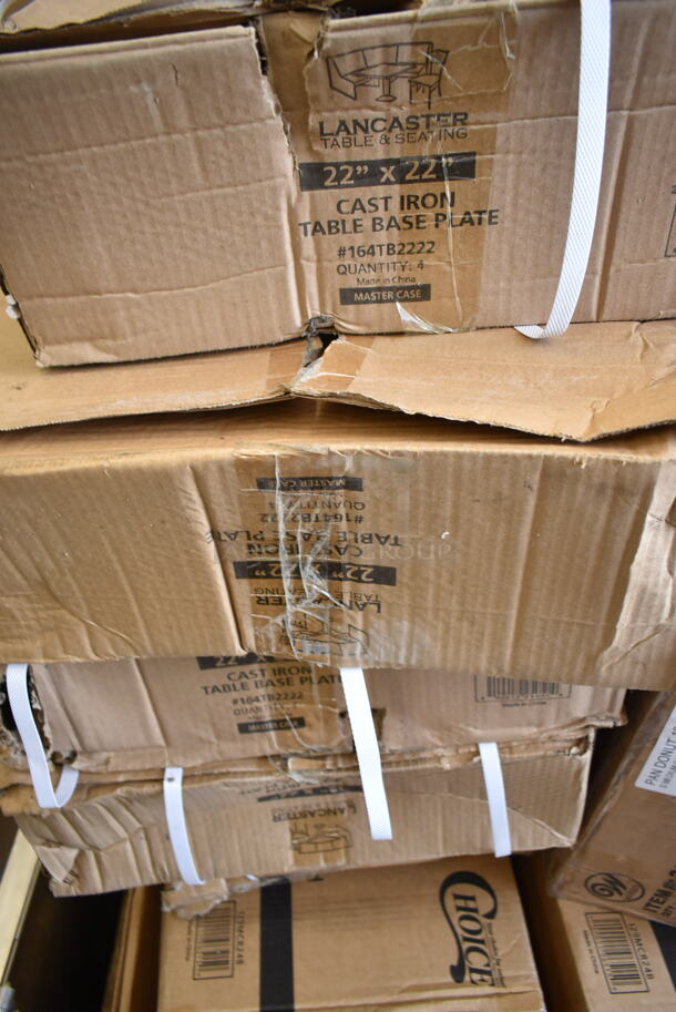 PALLET LOT of 23 BRAND NEW Boxes Including 2 Box 129MCR32B Choice 32 oz. Black Round Microwavable Heavy Weight Container with Lid 7 1/4" - 150/Case, 2 Box PP8835-BK Containers, Ivory PP883s Containers, PP883-BK Containers, 127P2B Choice Black 2 oz Portion Cups, 130HFBK1M Visions Black Heavy Weight Plastic Fork - Case of 1000, 4 Box Lancaster Table and Seating 164TB2222 22" x 22" Cross Cast Iron Table Base Plate. 23 Times Your Bid! - Image 9 of 9