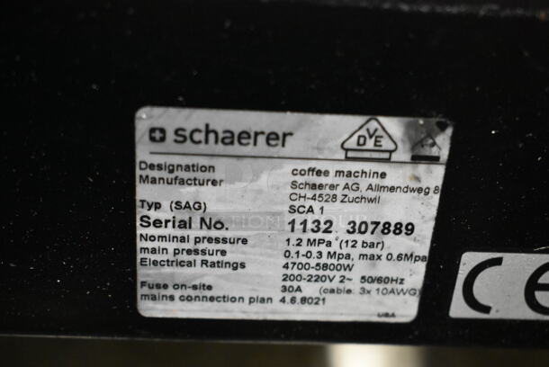 Schaerer SCA1 Coffee Art Plus Automatic Coffee Espresso Machine w/ 2 Hoppers and Steam Wand. 240 Volts, 1 Phase. - Image 7 of 7